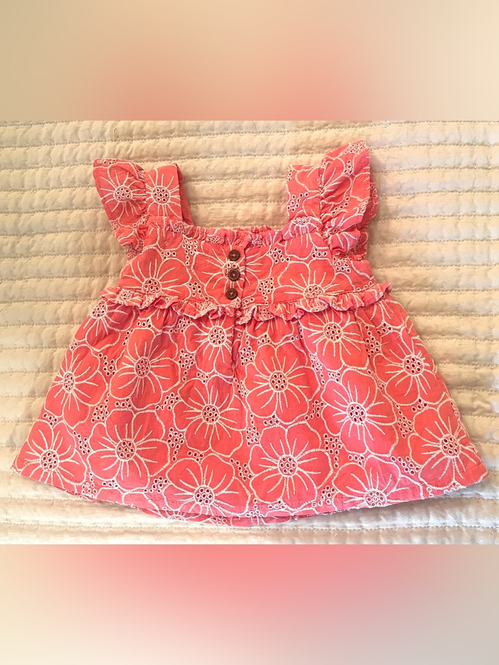 Catherine Malandrino Coral Pink Floral Eyelet Ruffle Tank